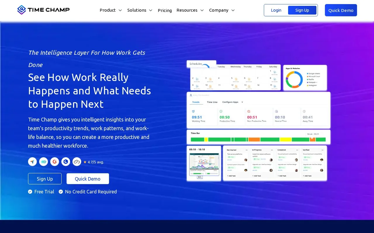Screenshot of the Time Champ homepage