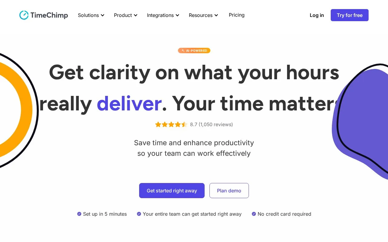 Screenshot of the TimeChimp homepage