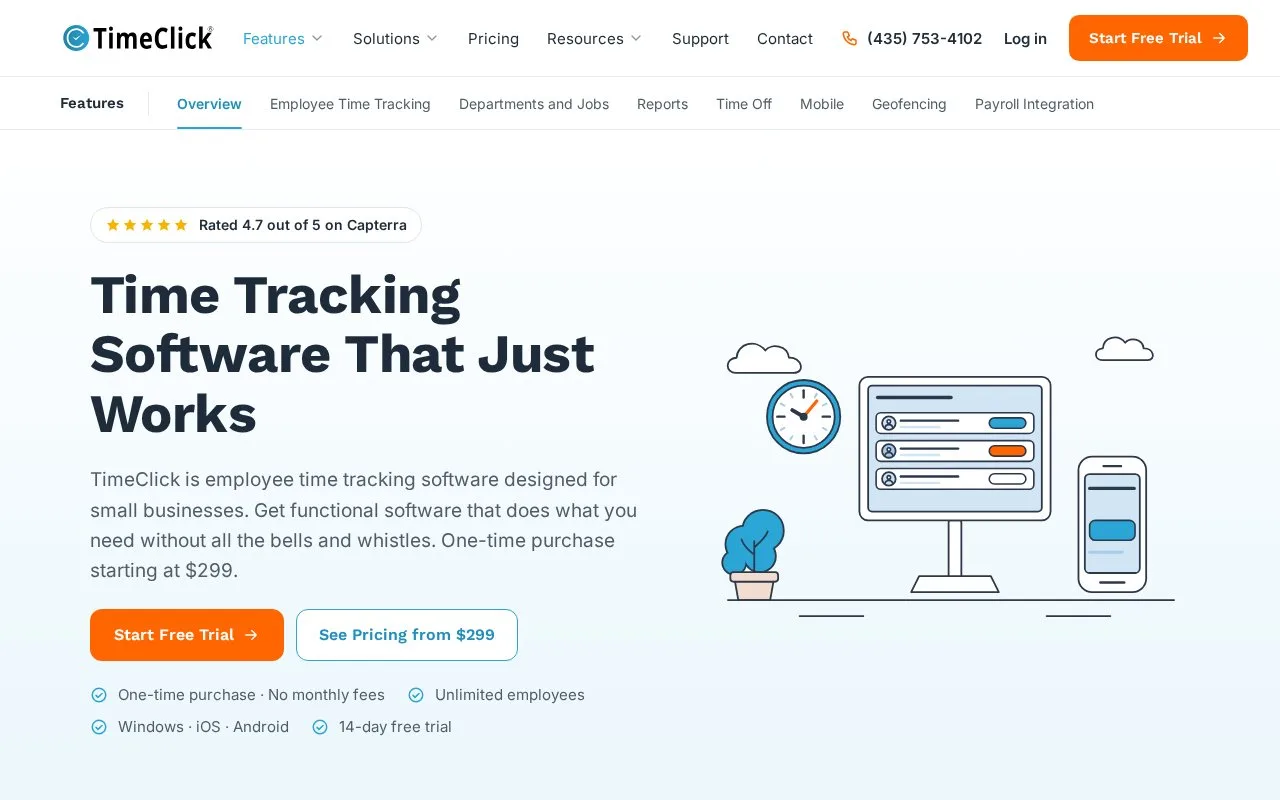 Screenshot of the TimeClick homepage