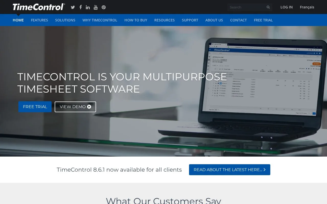Screenshot of the TimeControl homepage
