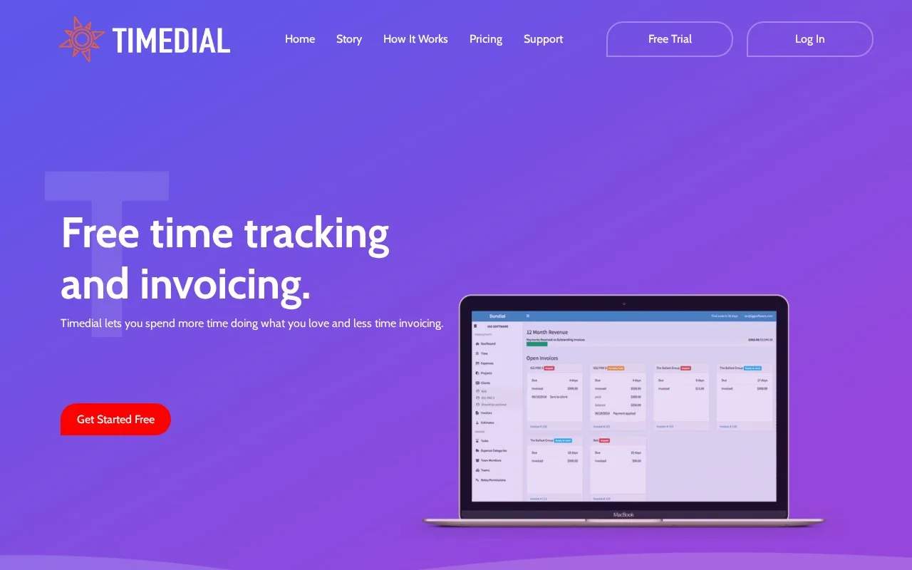 Screenshot of the Timedial homepage