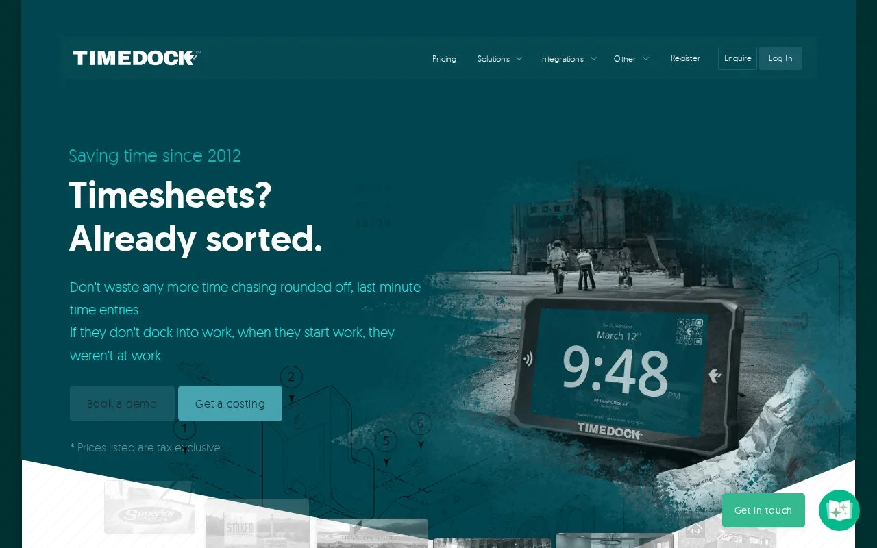 Screenshot of the TimeDock homepage