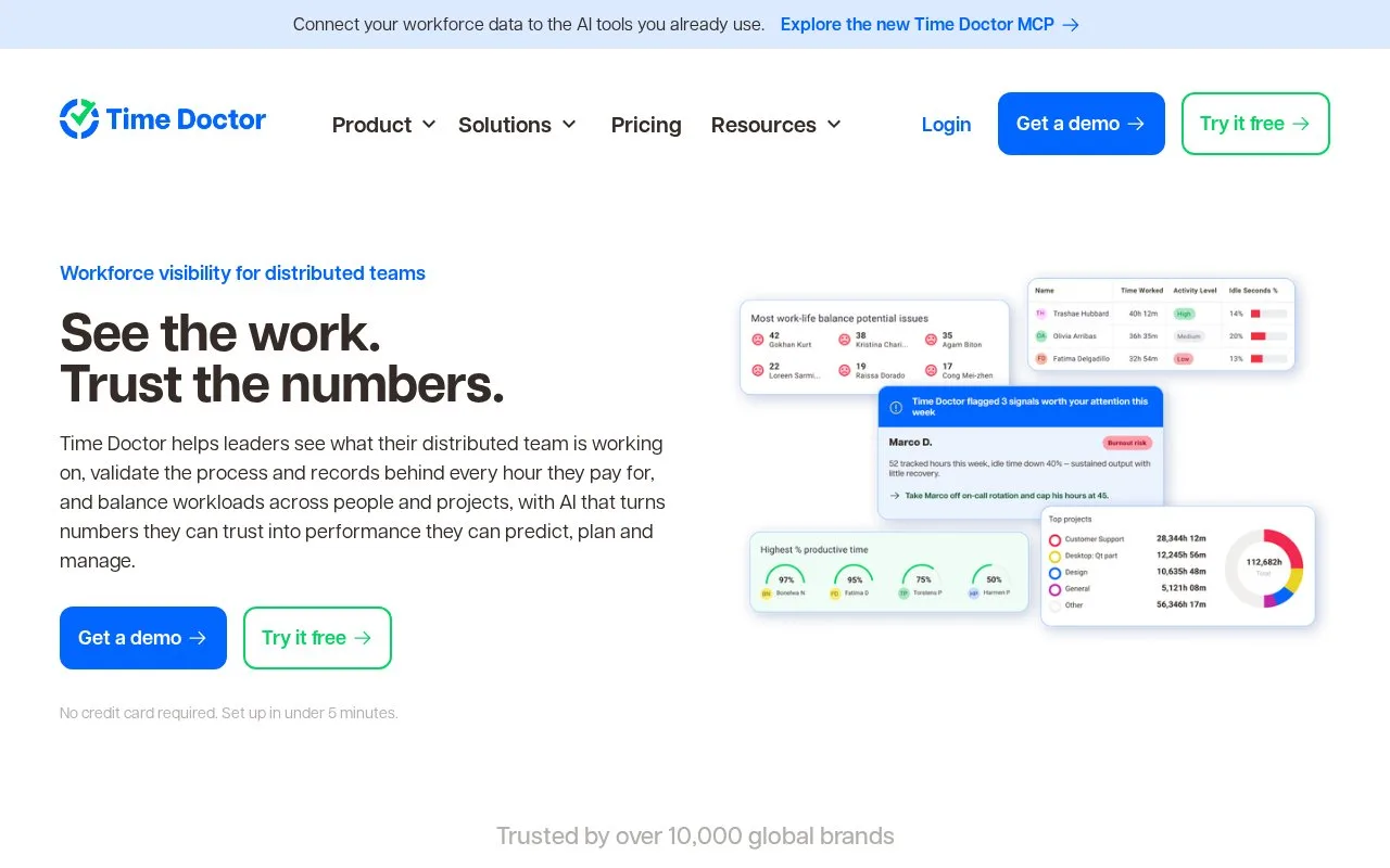 Screenshot of the Time Doctor homepage
