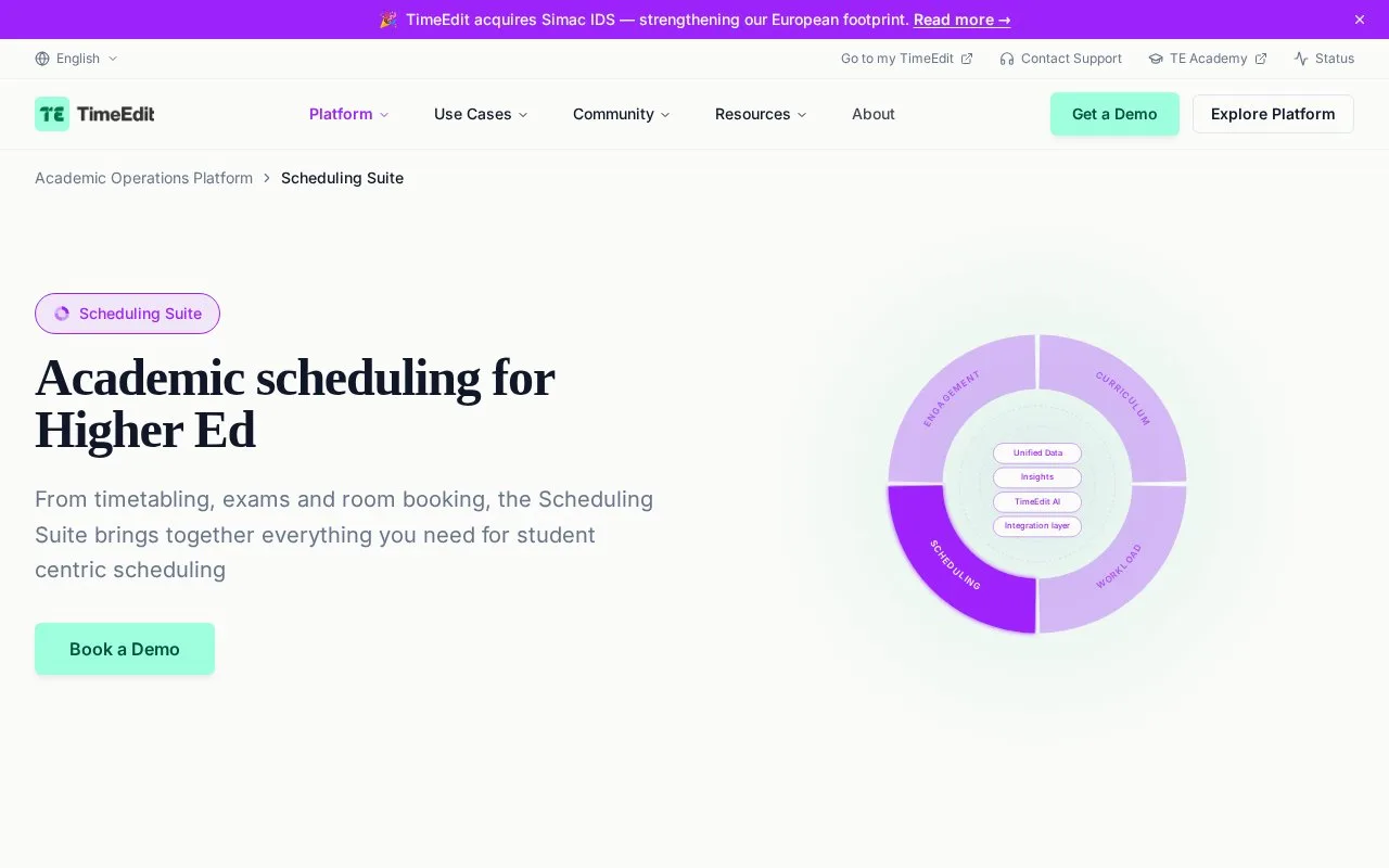 Screenshot of the TimeEdit homepage