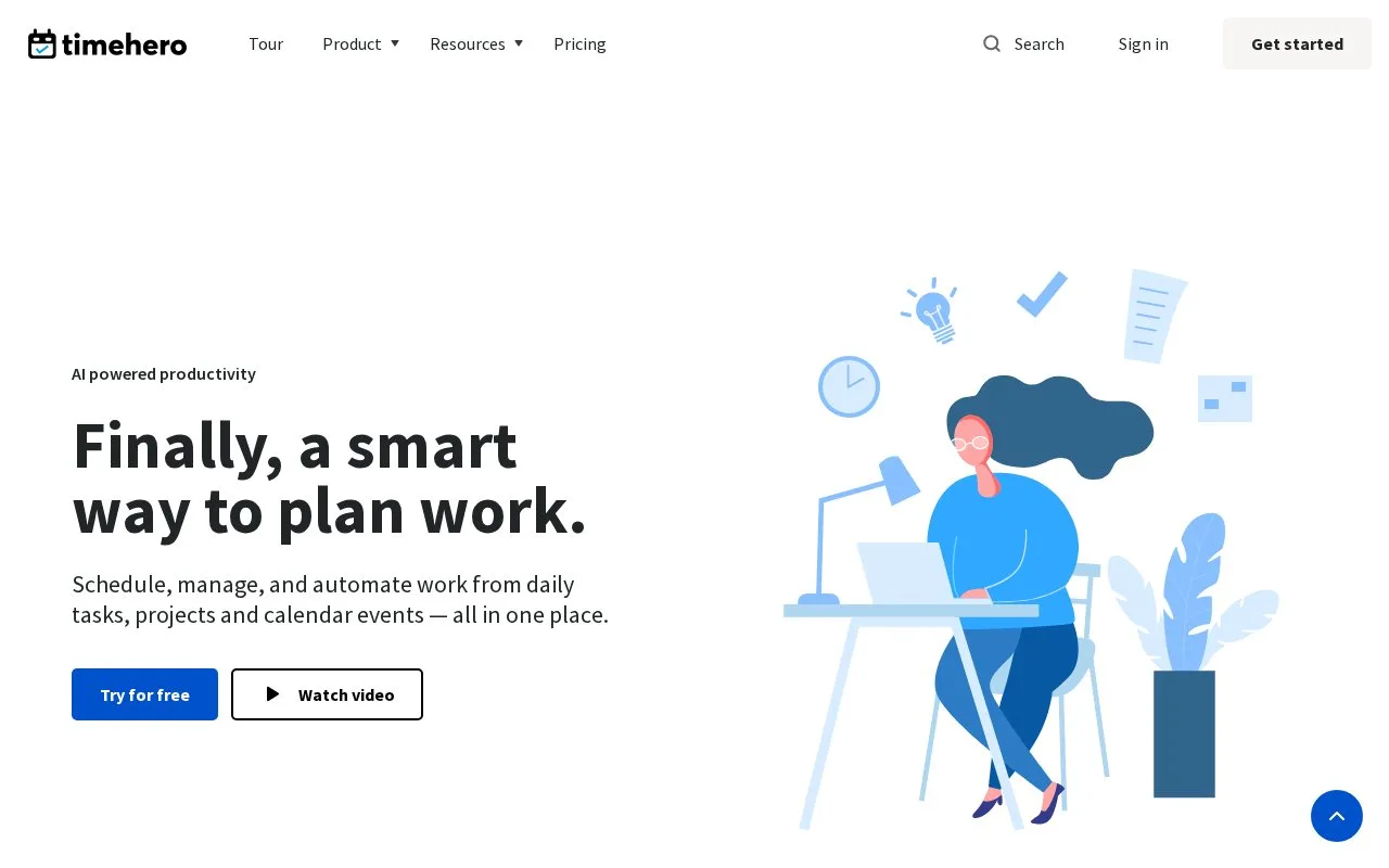 Screenshot of the TimeHero homepage