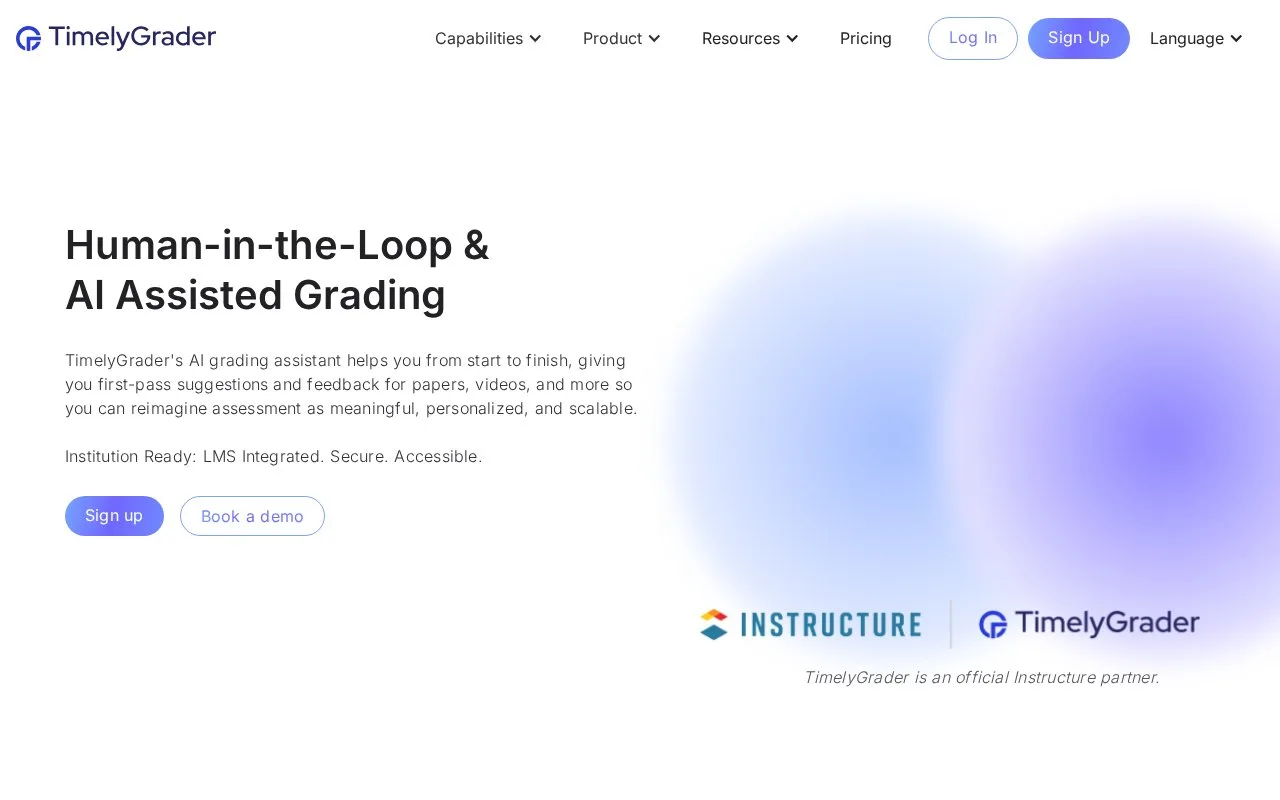 Screenshot of the TimelyGrader homepage