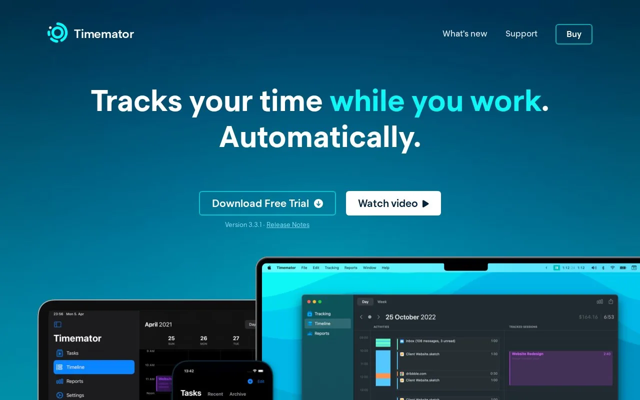 Screenshot of the Timemator homepage