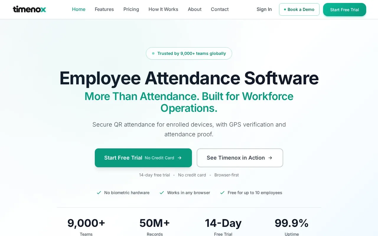 Screenshot of the Timenox homepage
