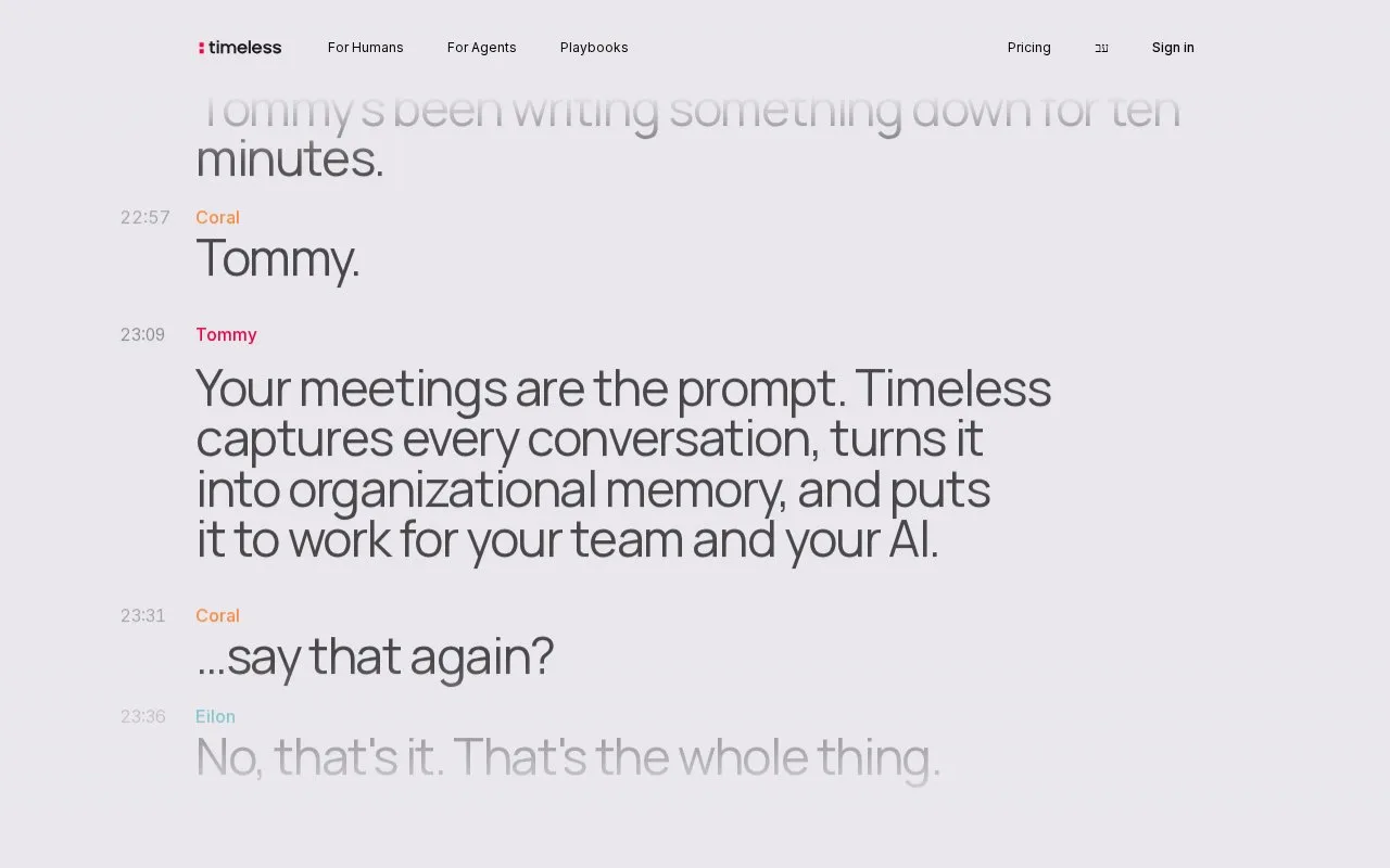 Screenshot of the Timeless homepage