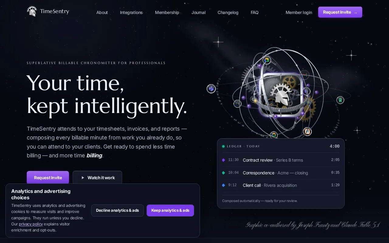 Screenshot of the TimeSentry homepage
