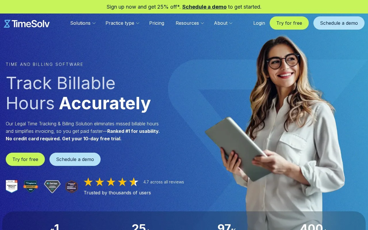 Screenshot of the TimeSolv homepage