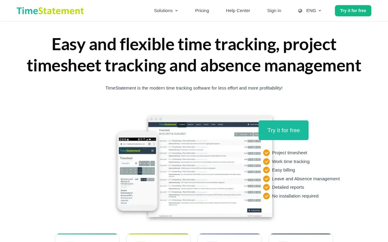 Screenshot of the TimeStatement homepage