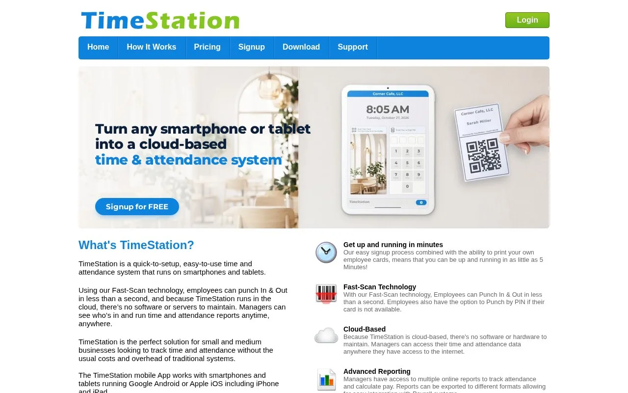 Screenshot of the TimeStation homepage