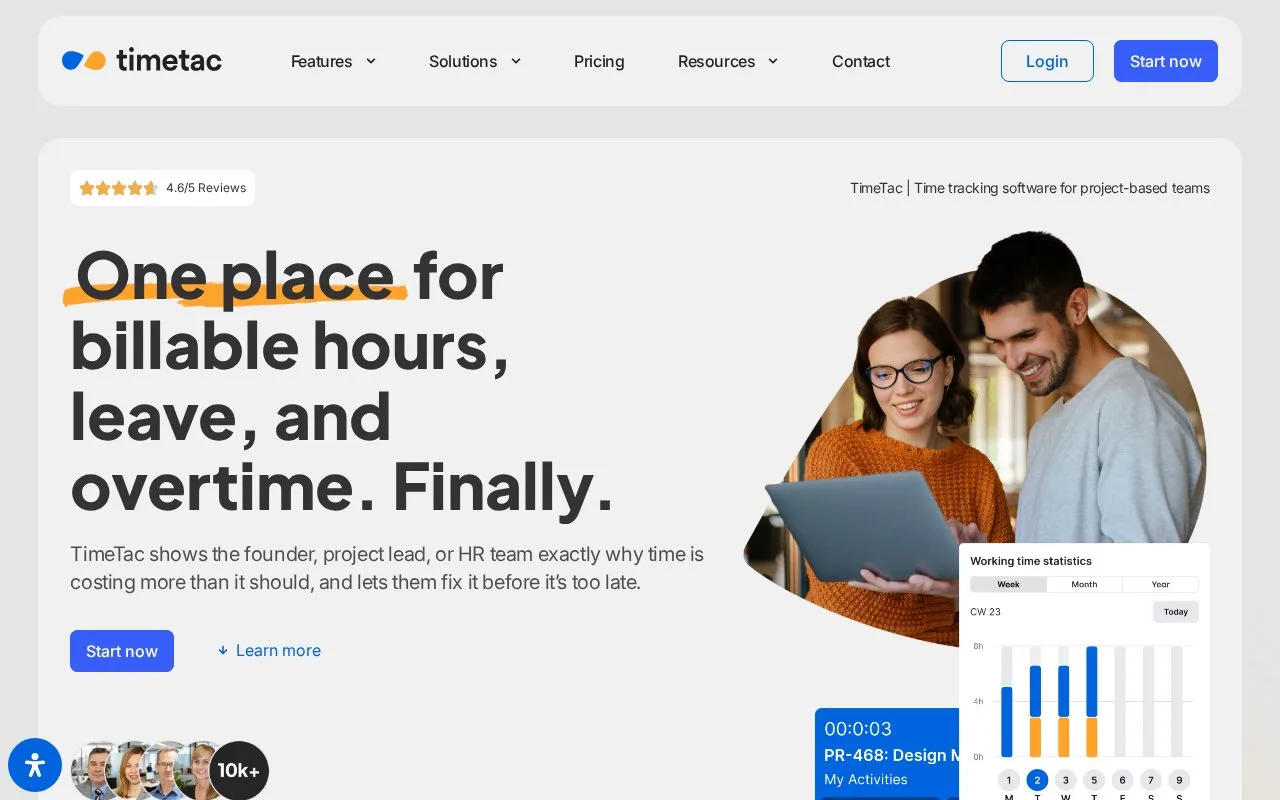 Screenshot of the TimeTac homepage