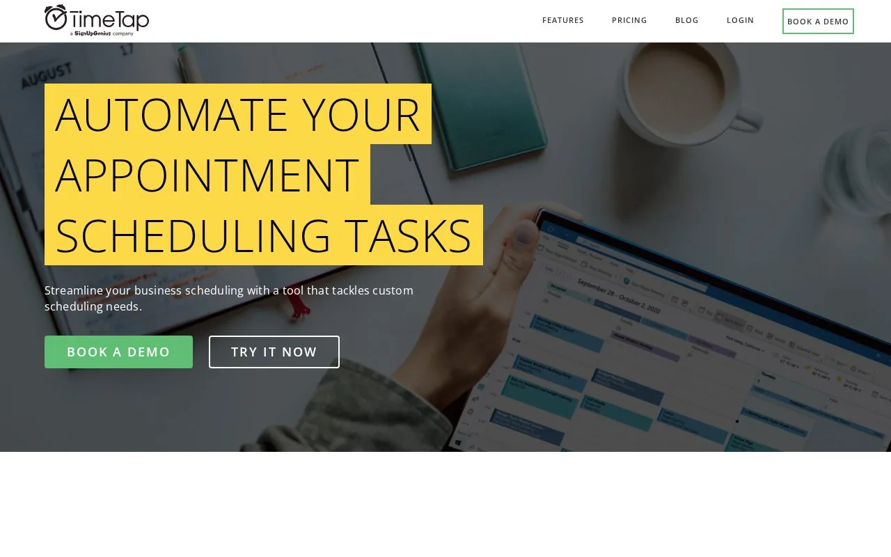 Screenshot of the TimeTap homepage