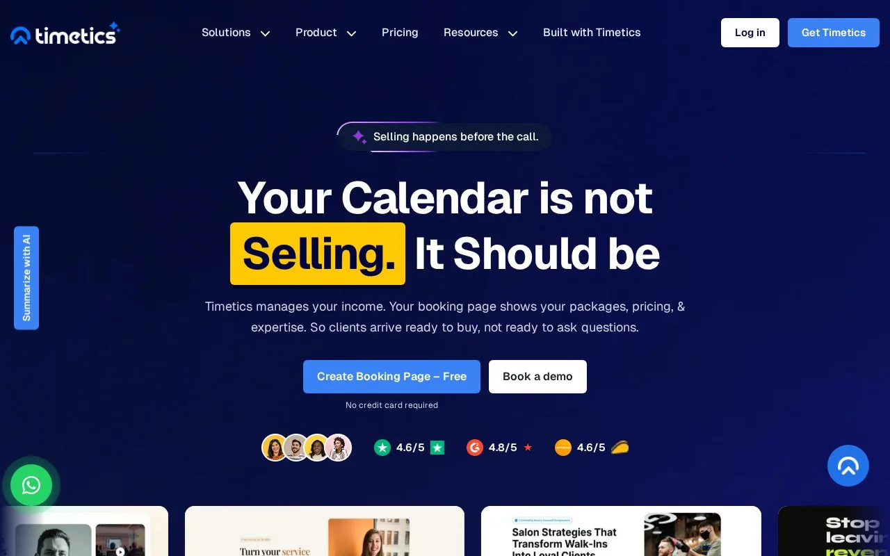 Screenshot of the Timetics AI homepage