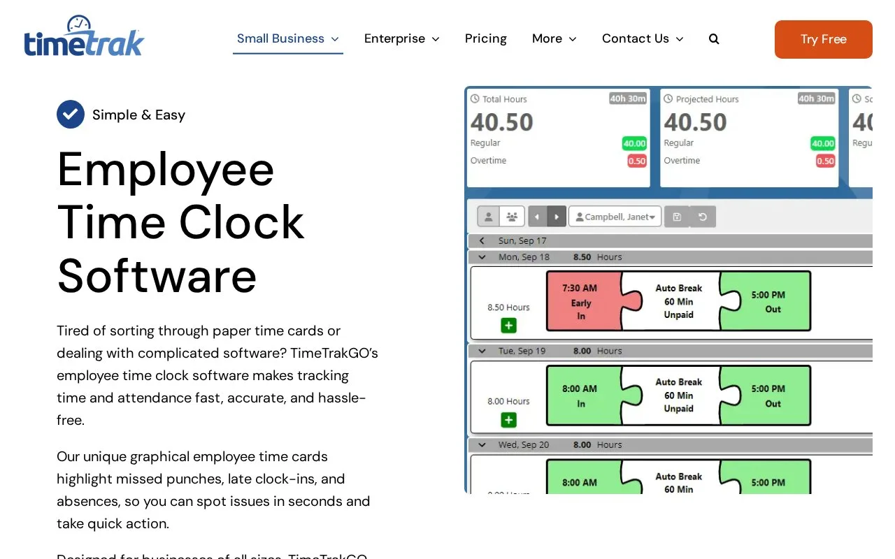 Screenshot of the TimeTrakGO homepage