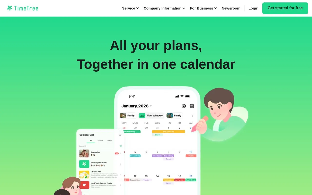 Screenshot of the TimeTree homepage