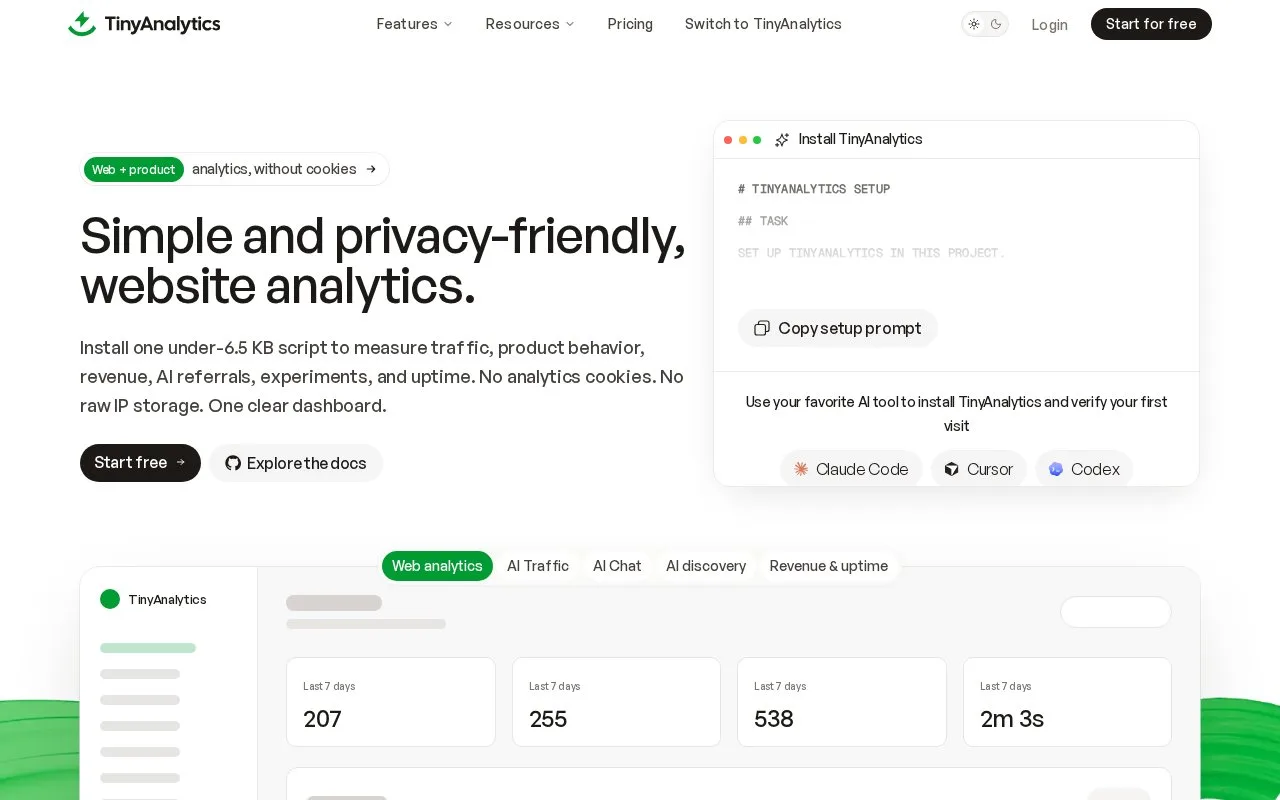 Screenshot of the TinyAnalytics homepage