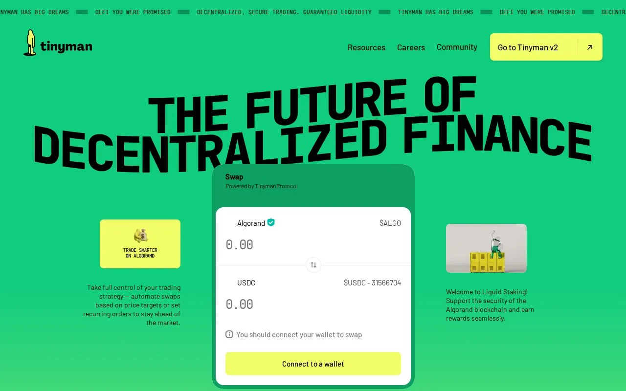 Screenshot of the Tinyman homepage