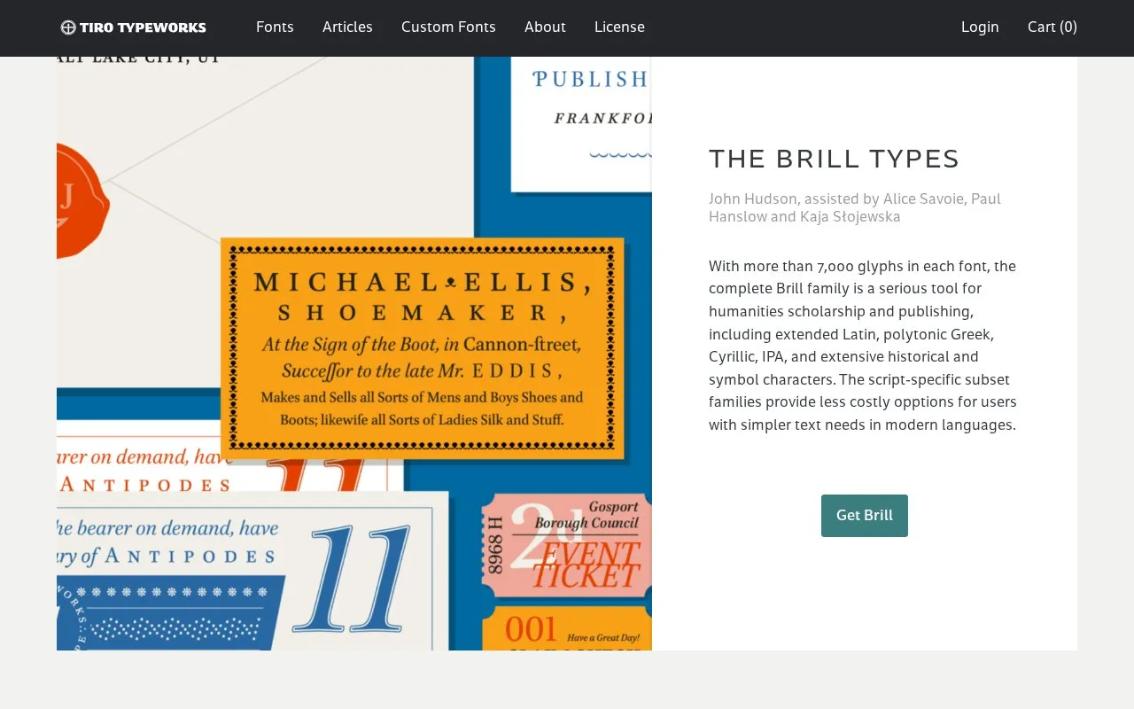 Screenshot of the Tiro Typeworks homepage