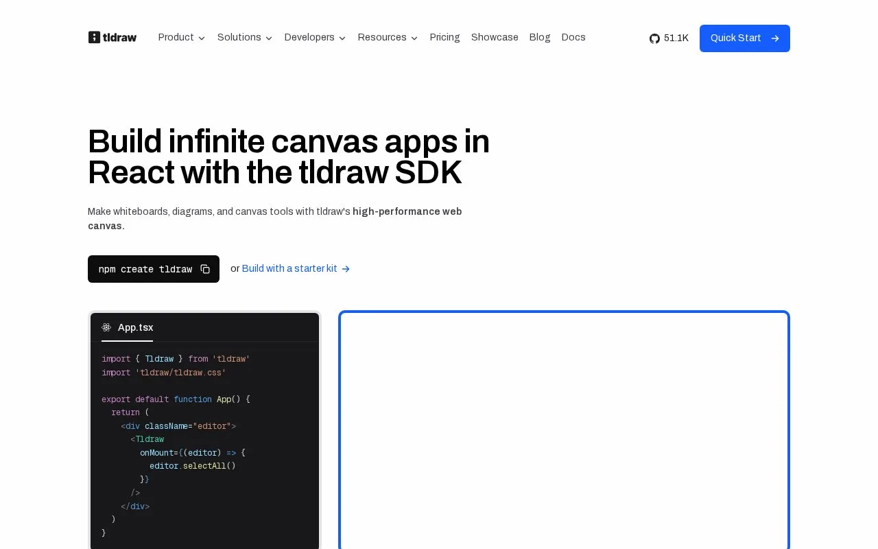 Screenshot of the tldraw homepage