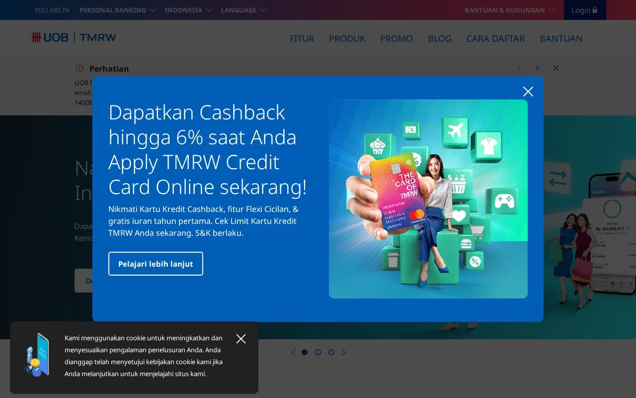 Screenshot of the UOB homepage
