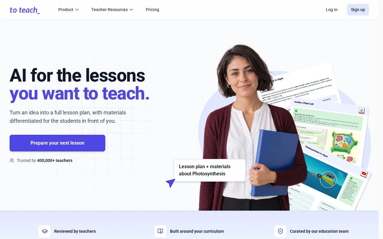 Screenshot of the to teach homepage