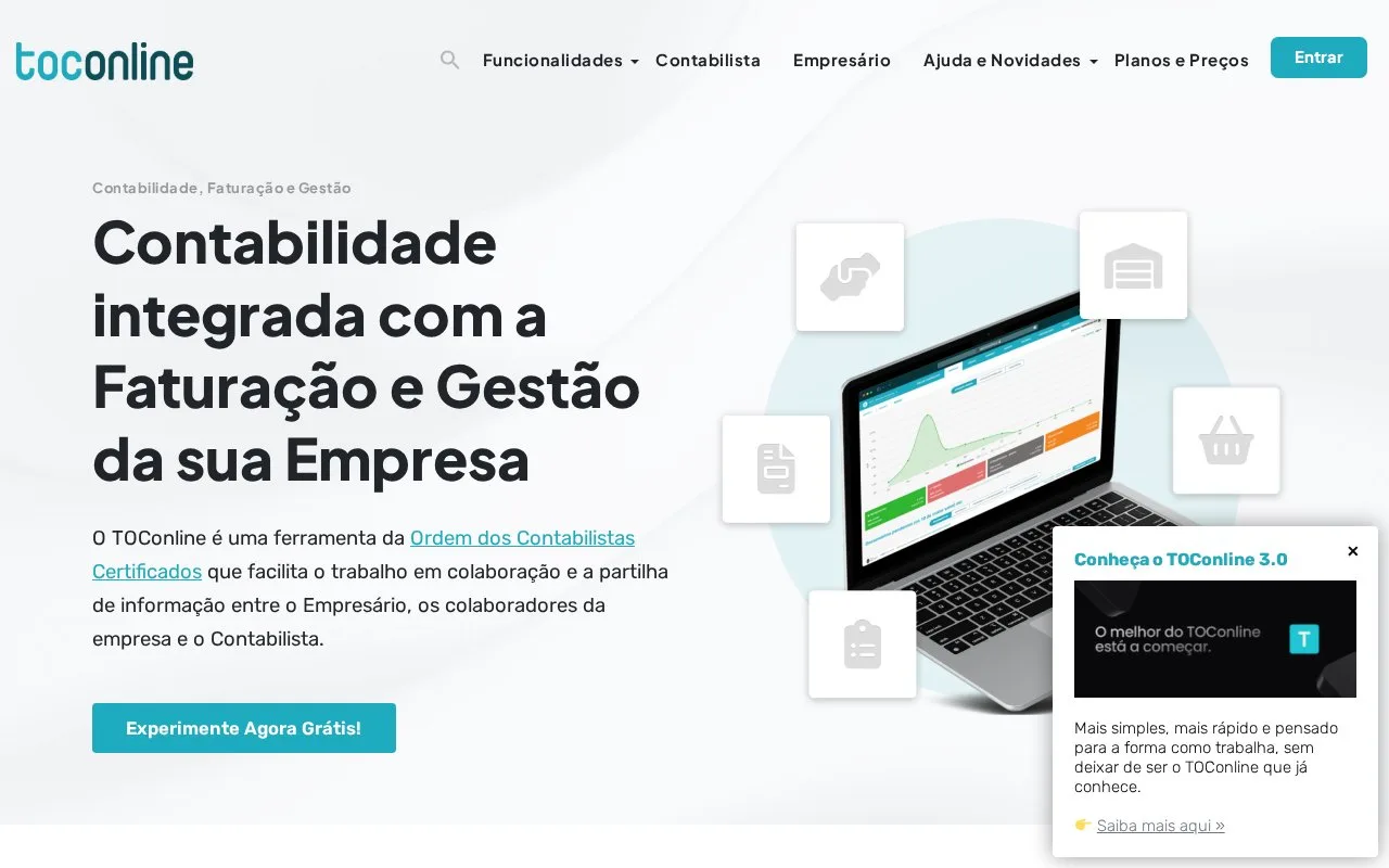 Screenshot of the TOConline homepage