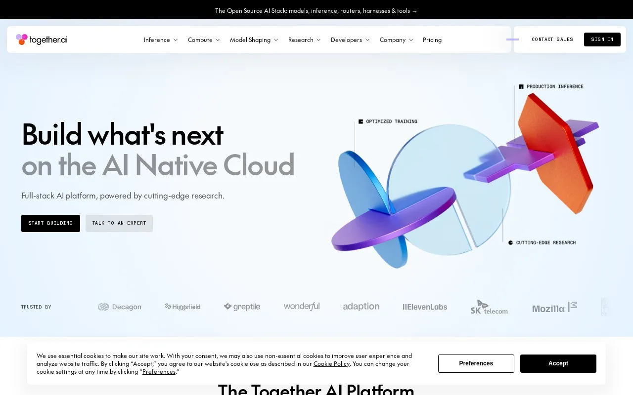 Screenshot of the Together AI homepage