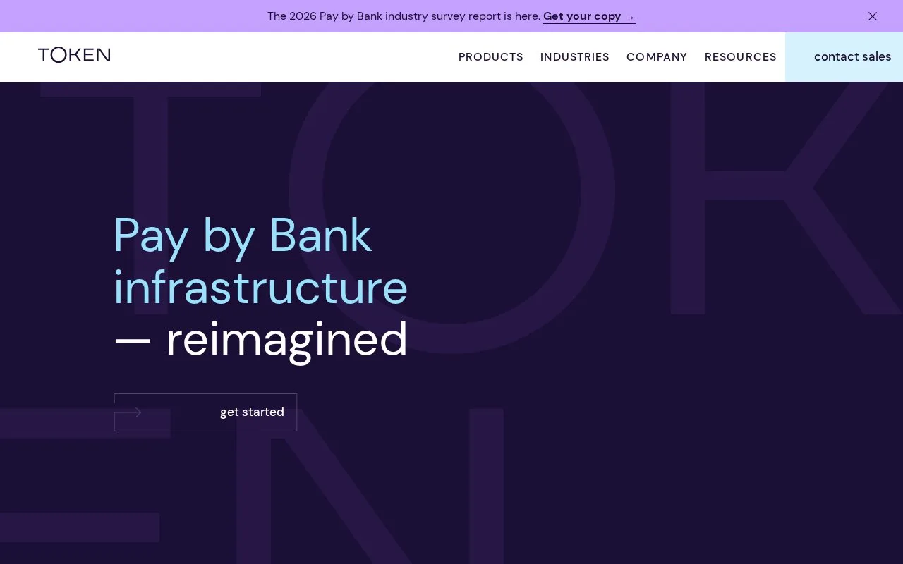 Screenshot of the Token.io homepage
