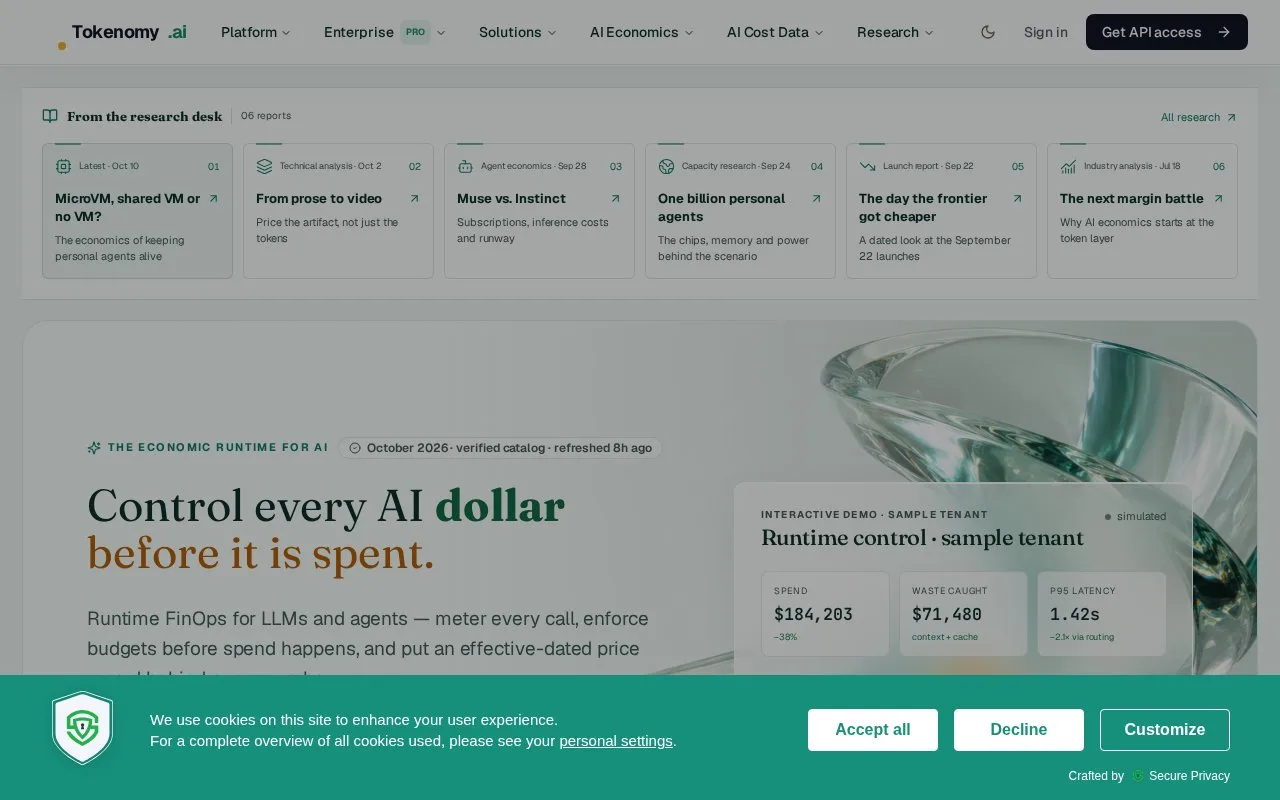 Screenshot of the Tokenomy homepage