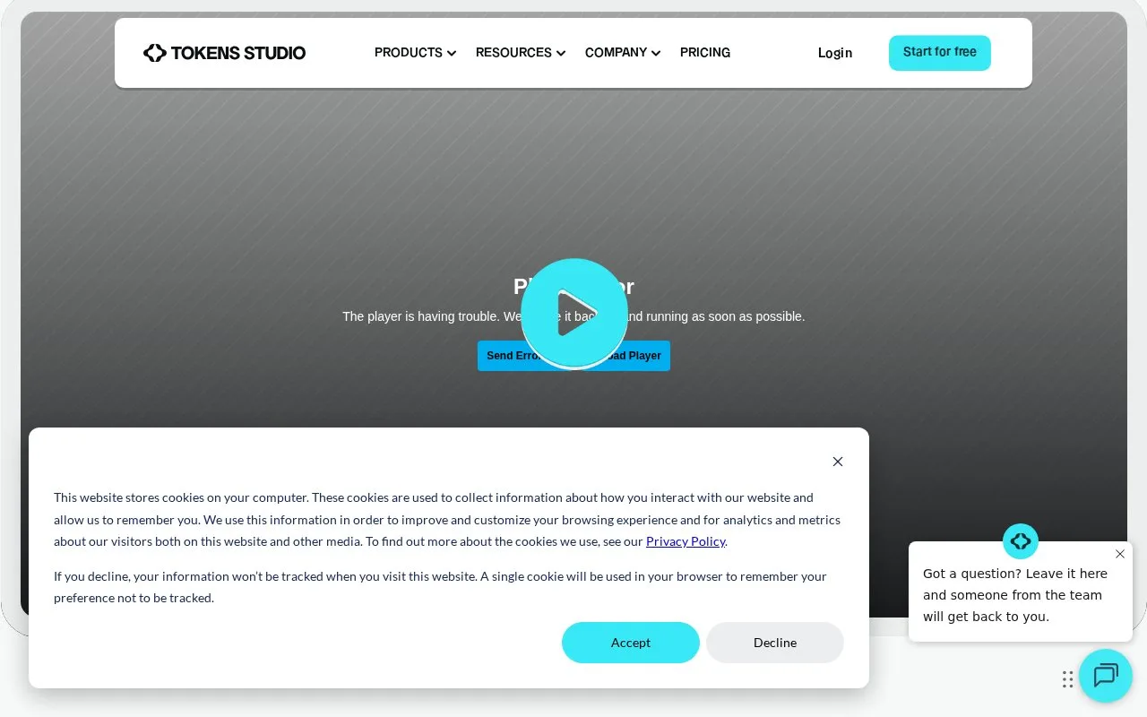 Screenshot of the Tokens Studio homepage