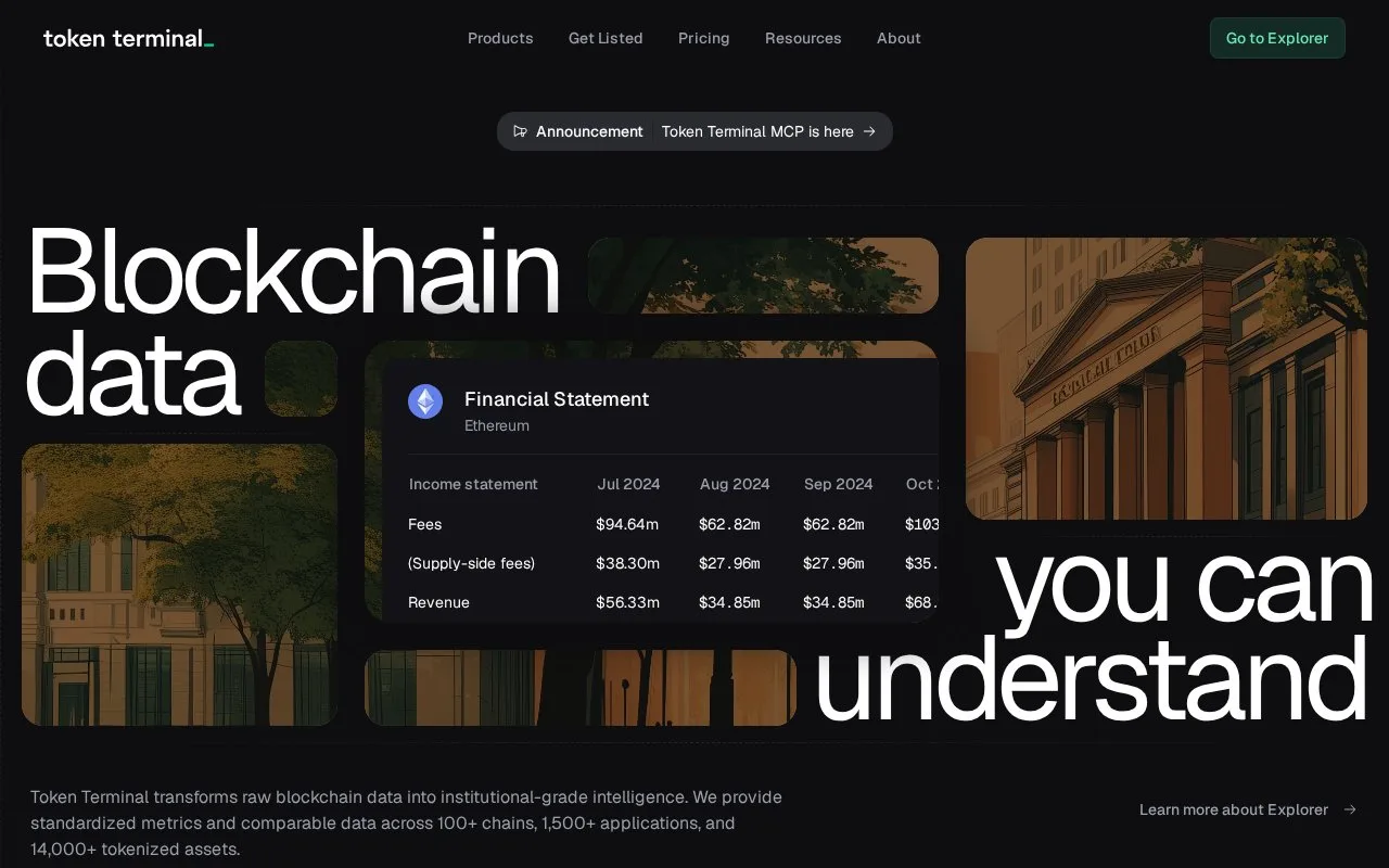 Screenshot of the Token Terminal homepage