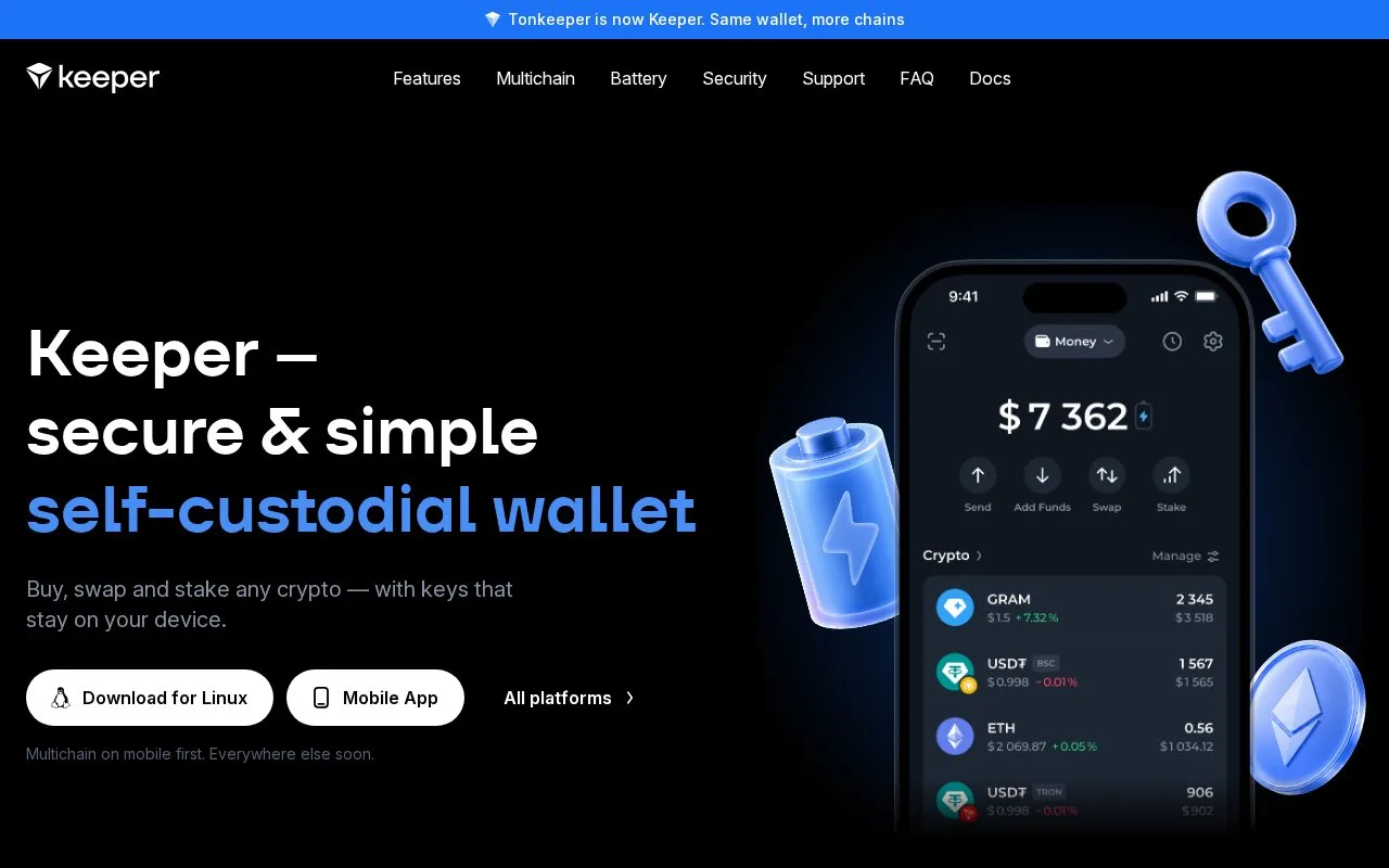 Screenshot of the Keeper homepage