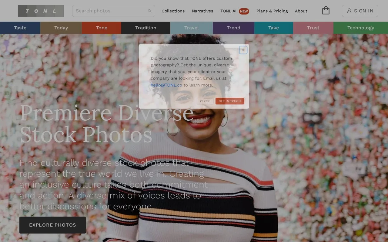 Screenshot of the TONL homepage