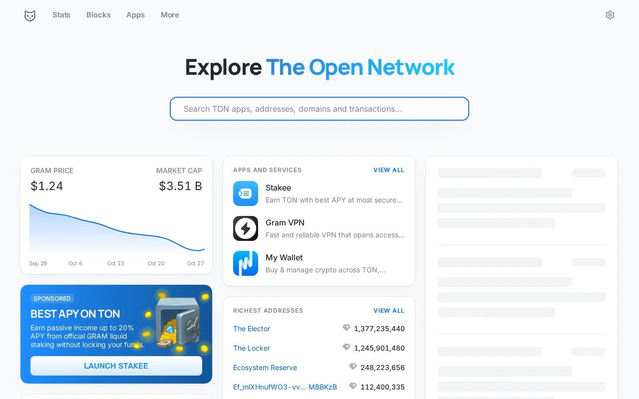 Screenshot of the Tonscan homepage