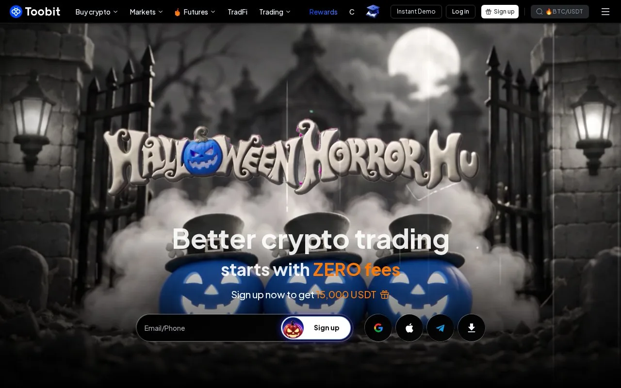 Screenshot of the Toobit homepage