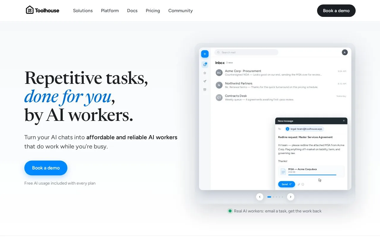 Screenshot of the Toolhouse homepage
