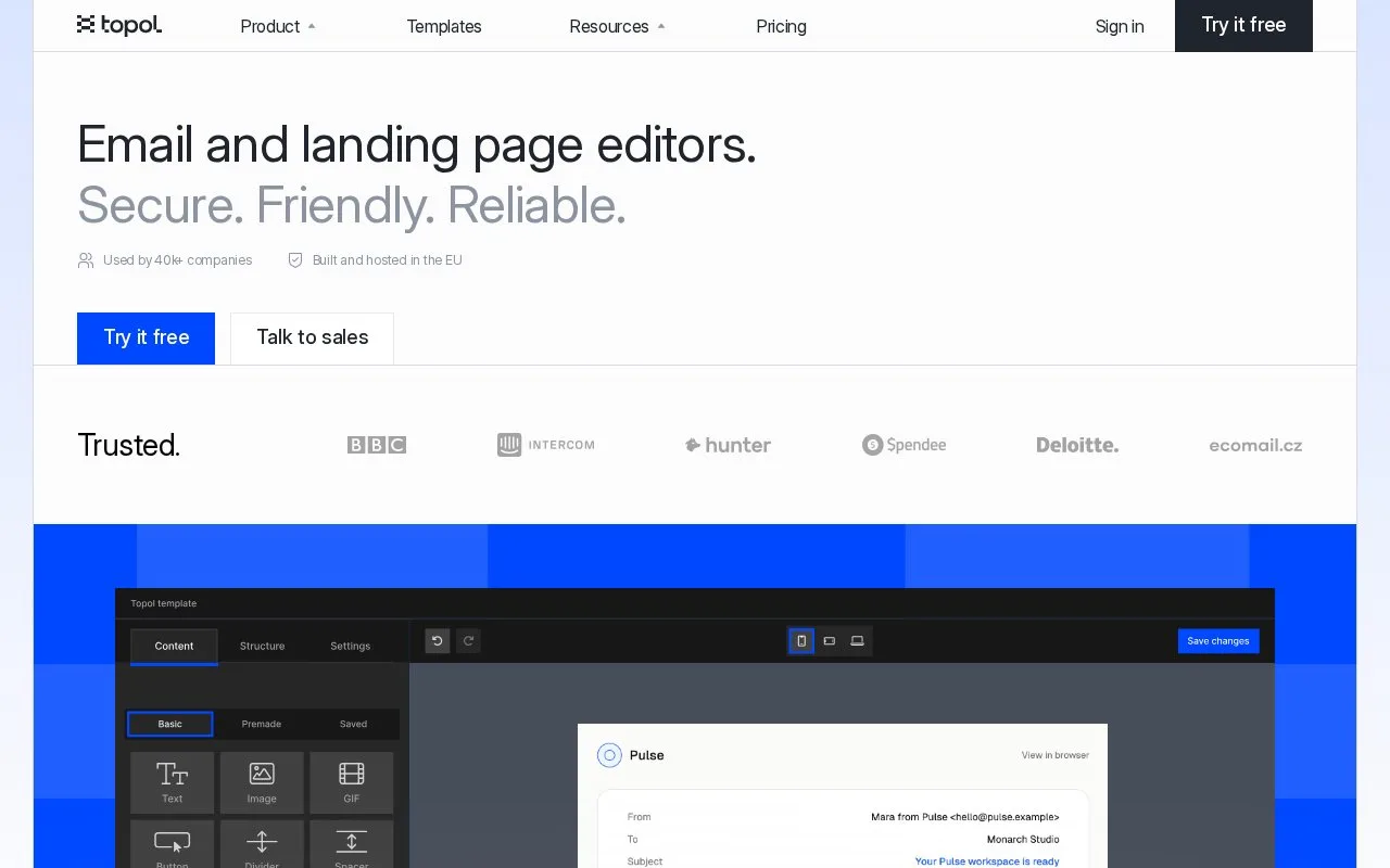 Screenshot of the Topol homepage
