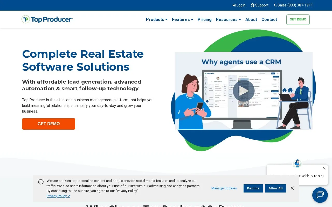 Screenshot of the Top Producer homepage