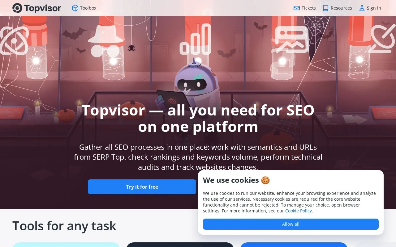 Screenshot of the Topvisor homepage