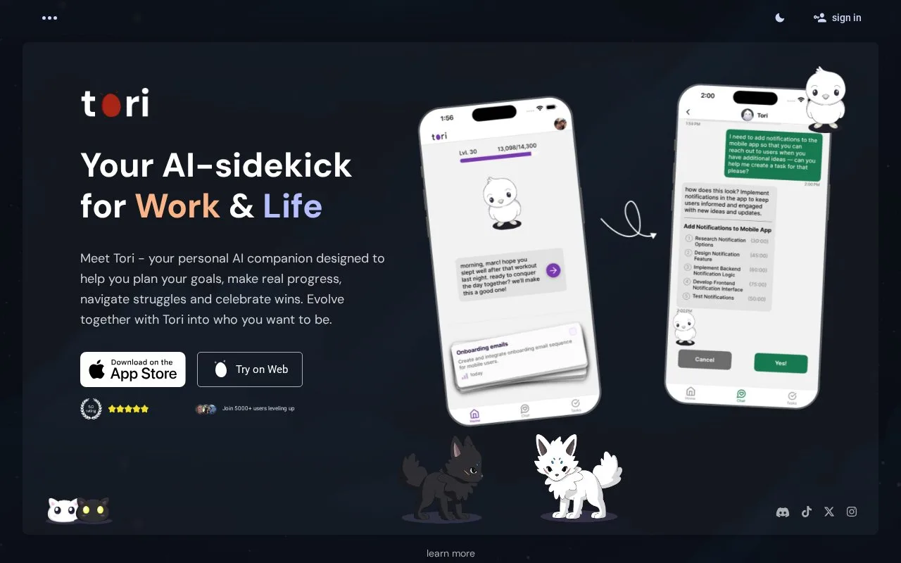 Screenshot of the Tori homepage