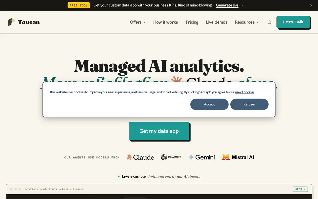 Screenshot of the Toucan Studio homepage