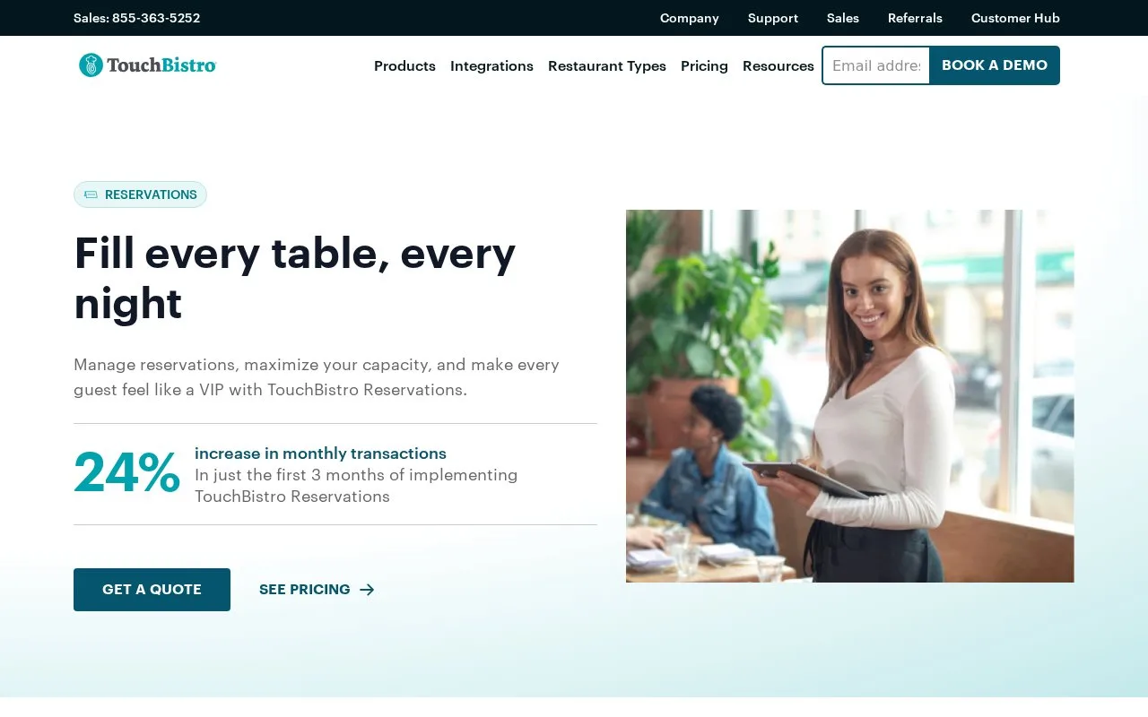 Screenshot of the TouchBistro Reservations homepage