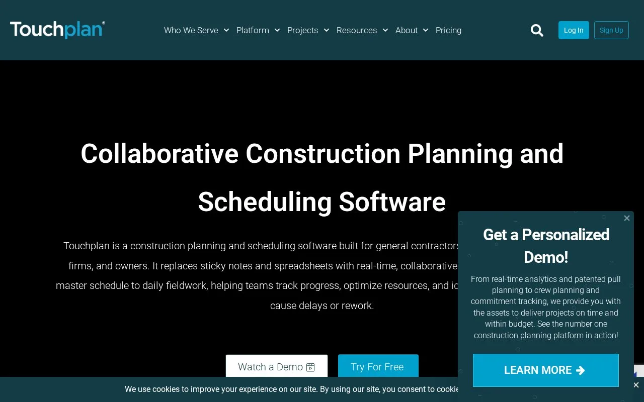 Screenshot of the Touchplan homepage