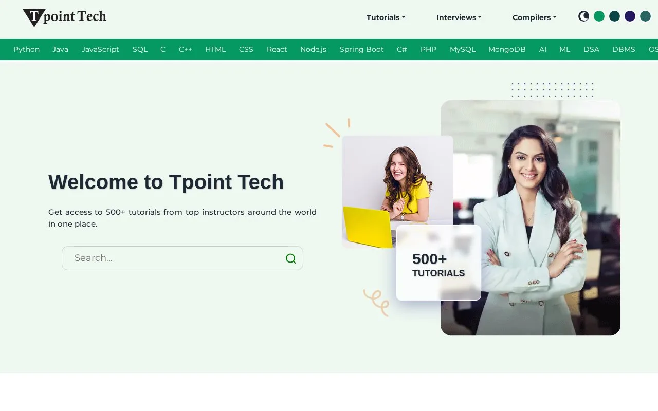 Screenshot of the Tpoint Tech homepage