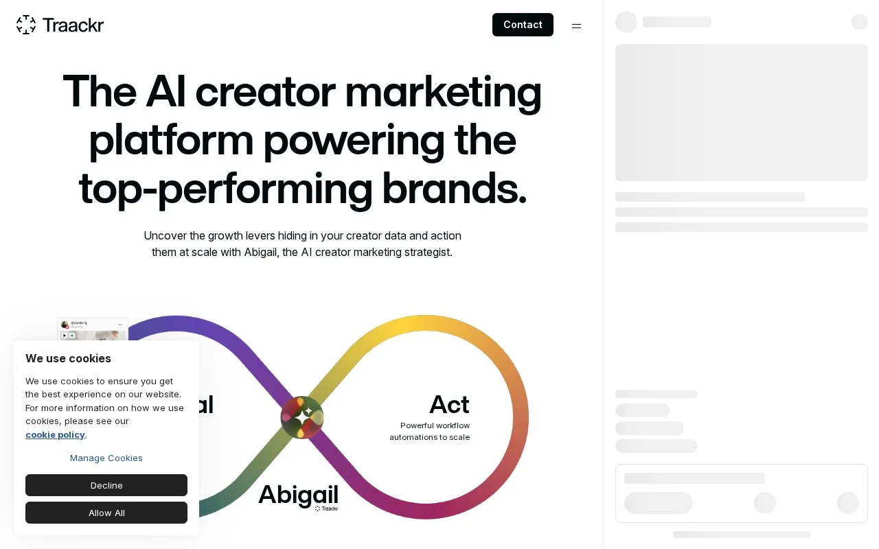 Screenshot of the Traackr homepage