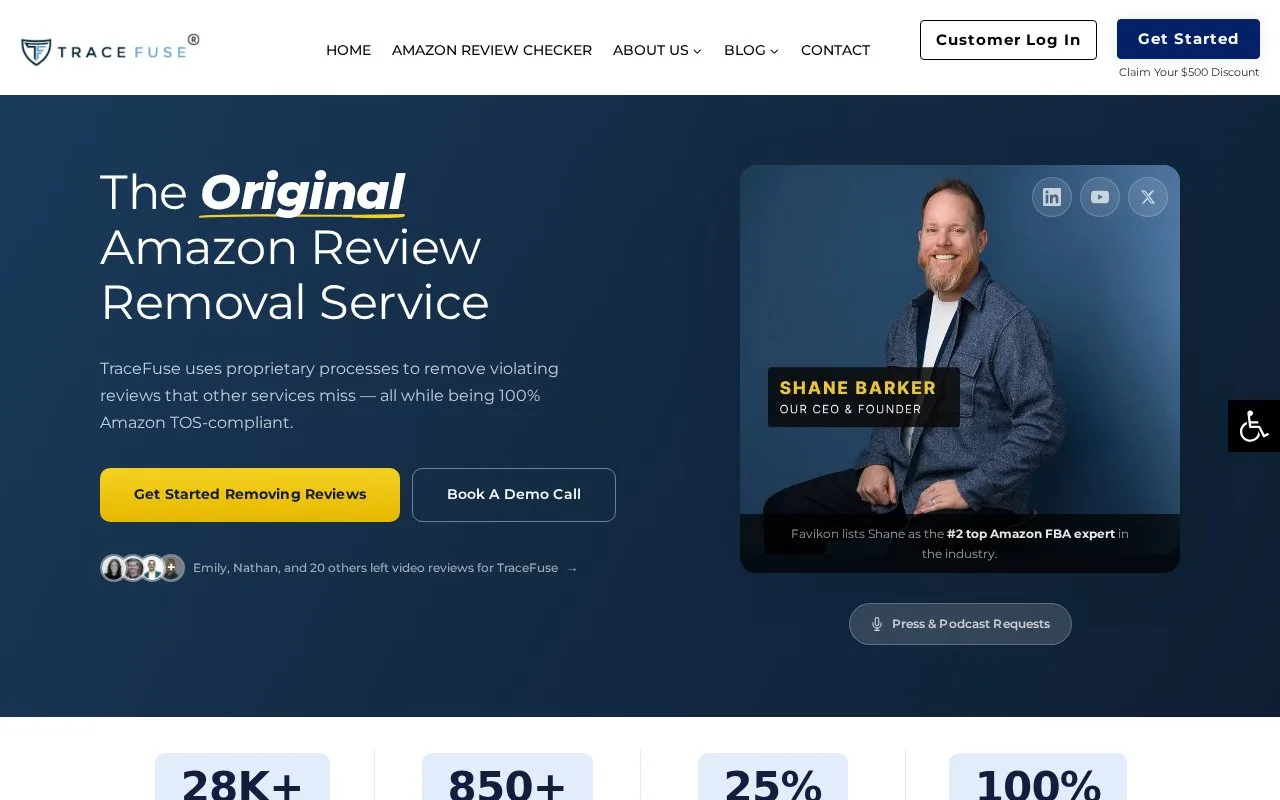 Screenshot of the TraceFuse homepage