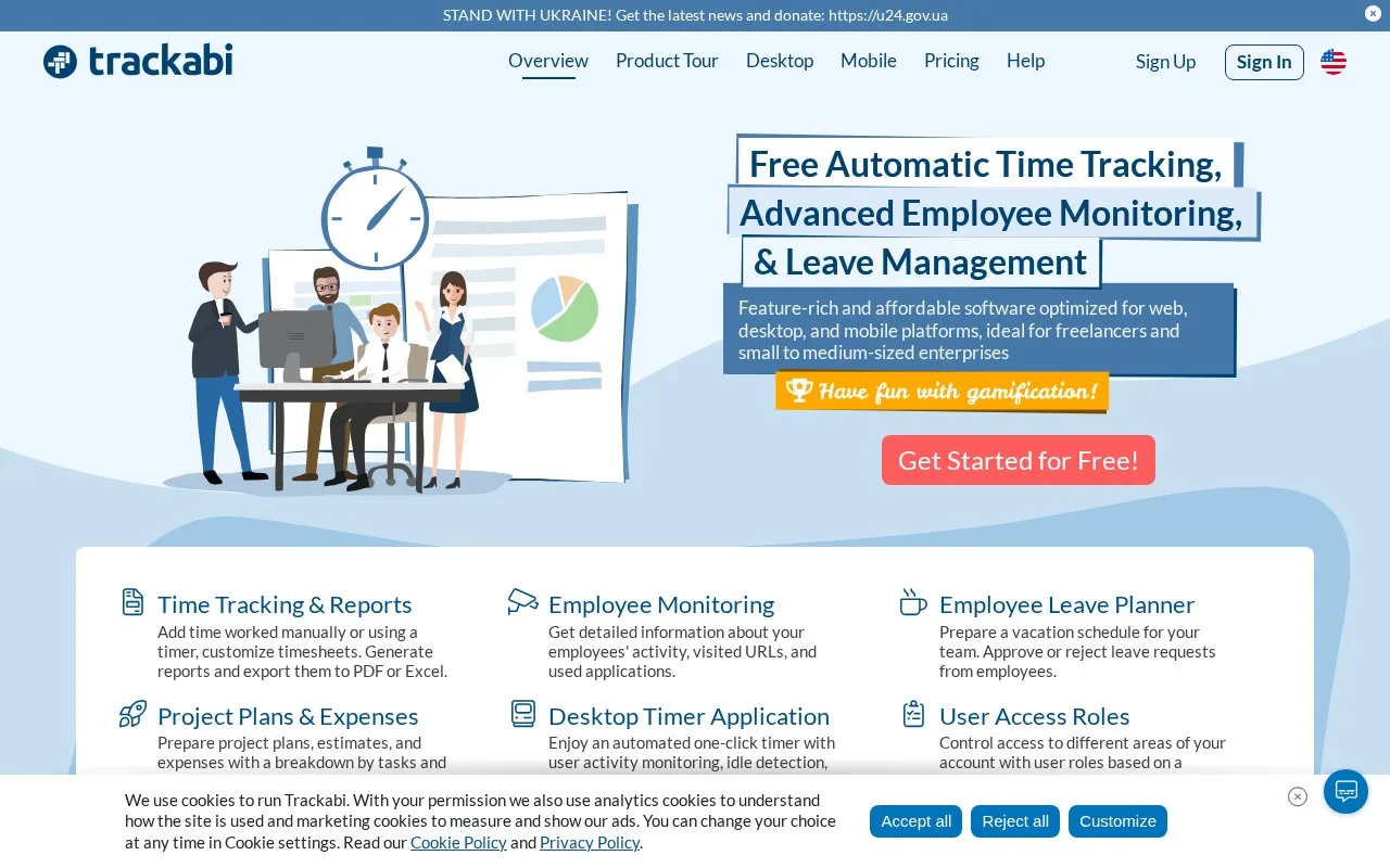 Screenshot of the Trackabi homepage